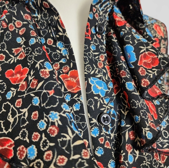 Free People Black Floral Print Poet Style Blouse - Picture 2 of 7